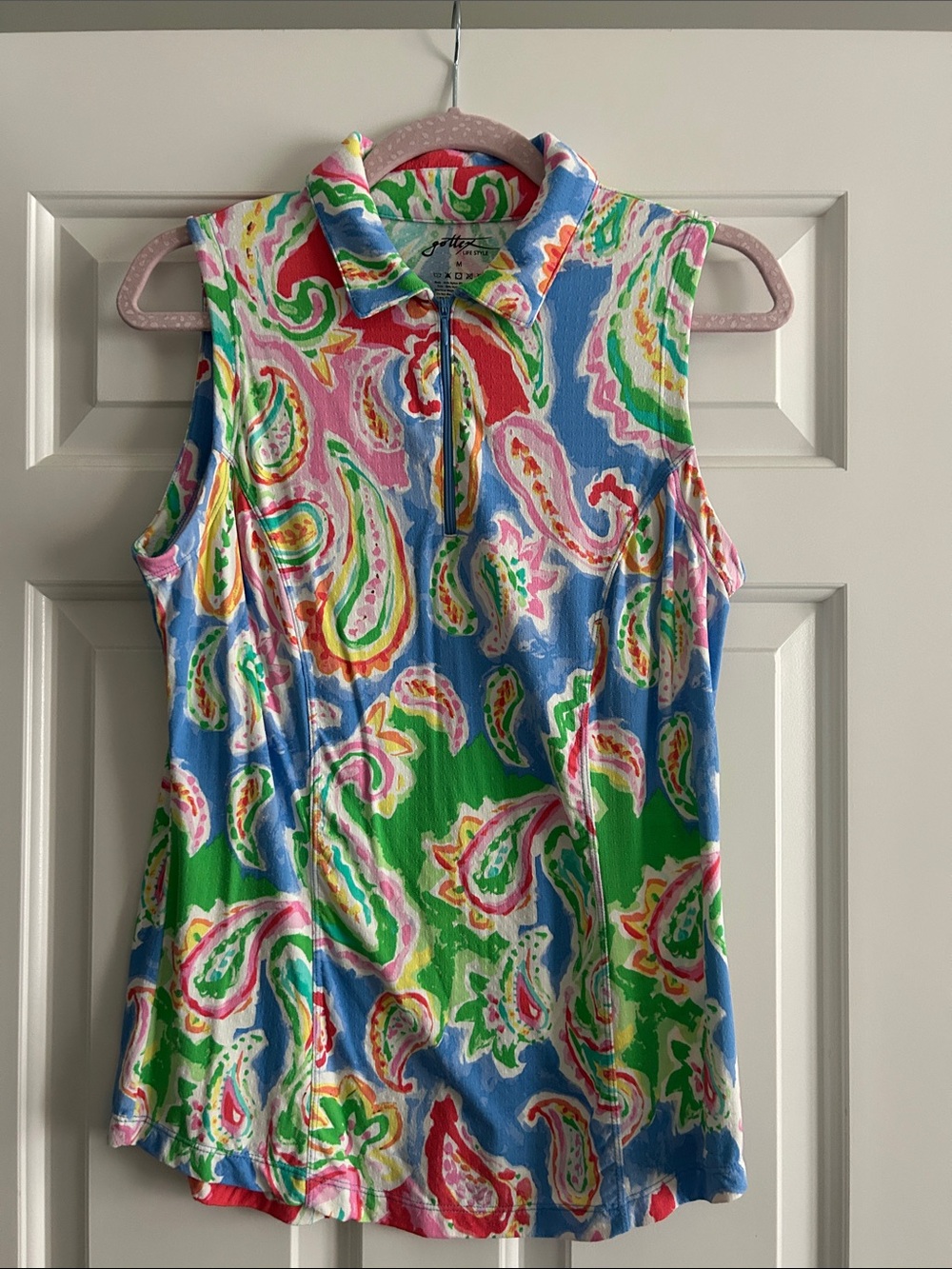 Gottex Life Style Sleeveless 3/4 zip golf/tennis top - Blue, Green, Pink, Yellow - Picture 2 of 4